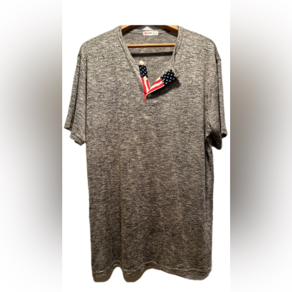 Hummer Mens H2H Pullover 2 Button Short Sleeve Henley w/ USA Flag Detail 3XL
